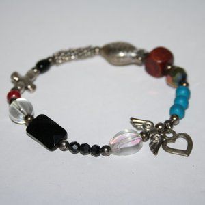 🖤✨ Colorful Bracelet w/ Cross + Heart Charms (7") ✨🖤